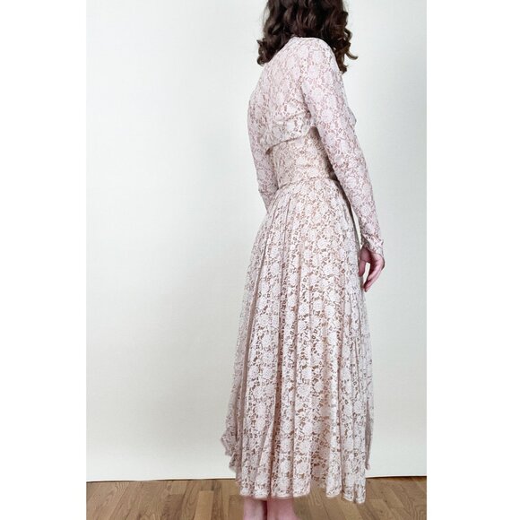 Vintage 50s Lace Midi Maxi Dress Set Formal Wedding Whimsigoth Regency Victorian - Picture 3 of 11